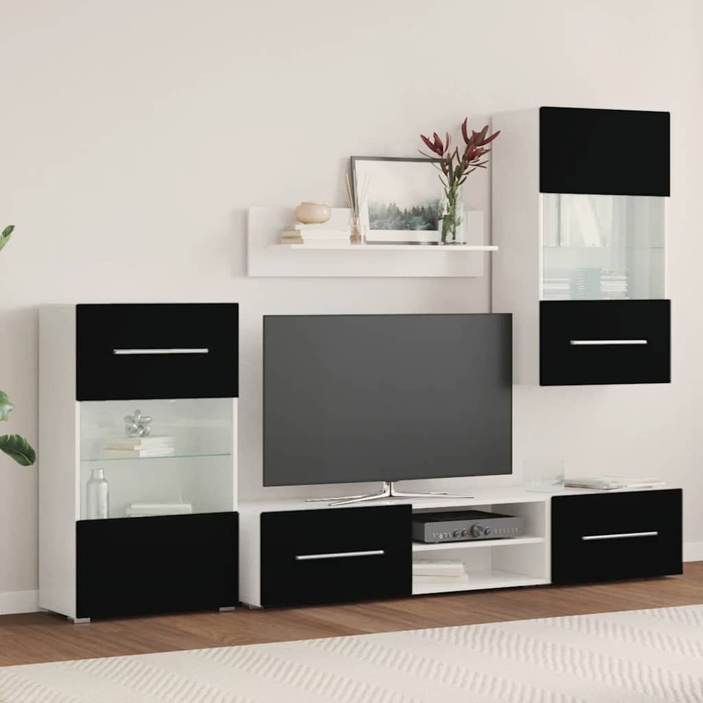 Mobili con Vetrina Parete Unità TV 5 pz con Luci LED Nero